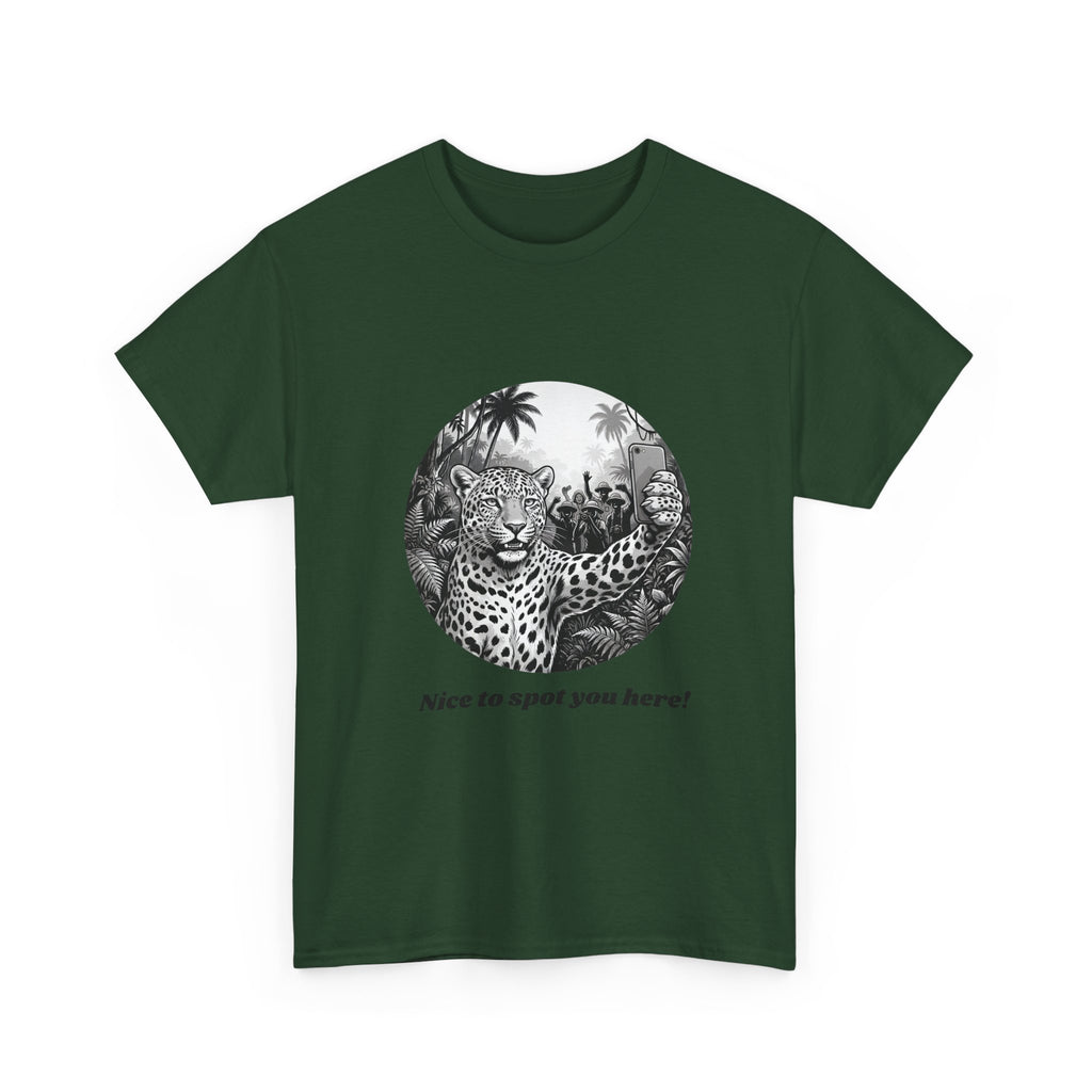 Leopard Illustration Tee — 'Nice to spot you here!' Vintage Wildlife T-Shirt
