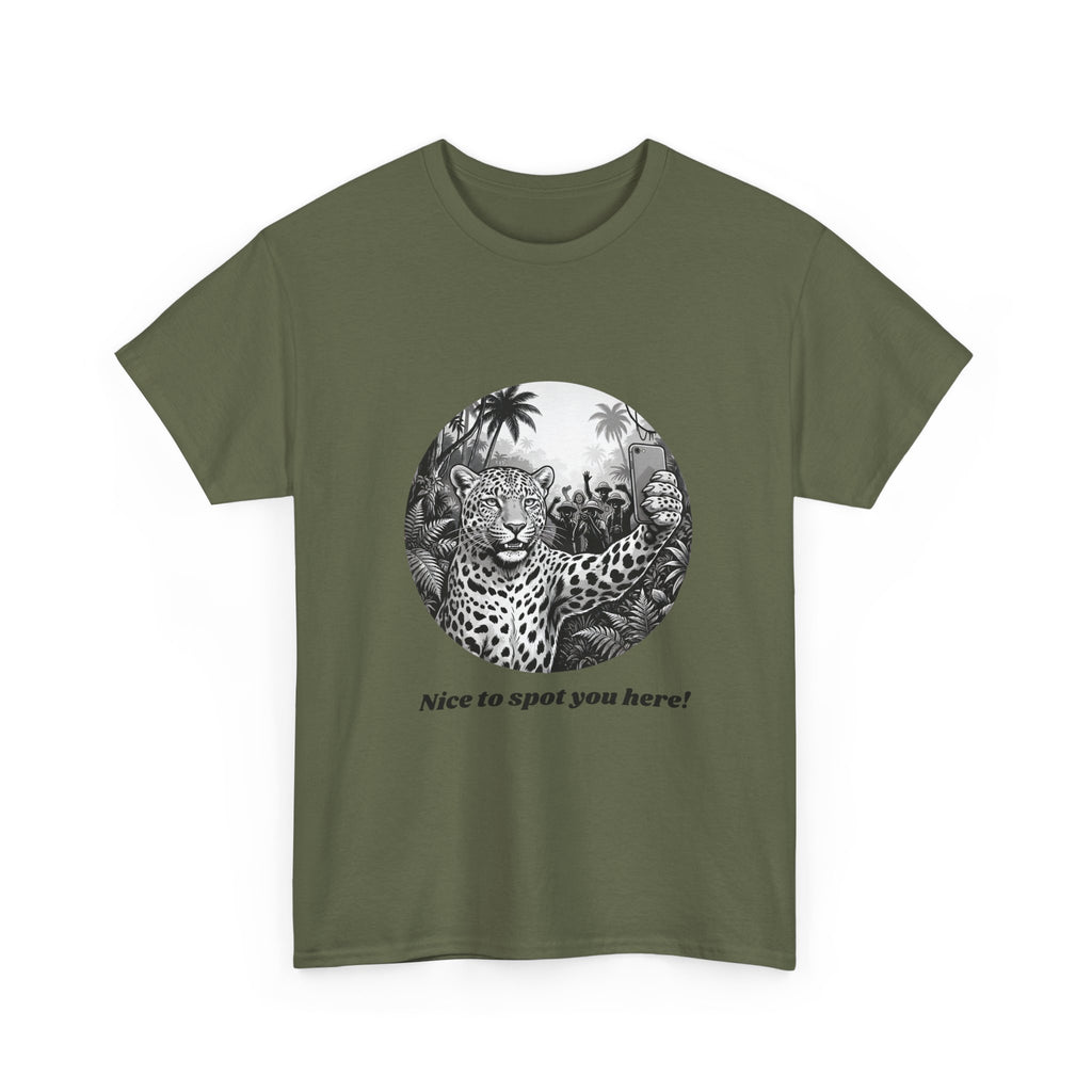 Leopard Illustration Tee — 'Nice to spot you here!' Vintage Wildlife T-Shirt